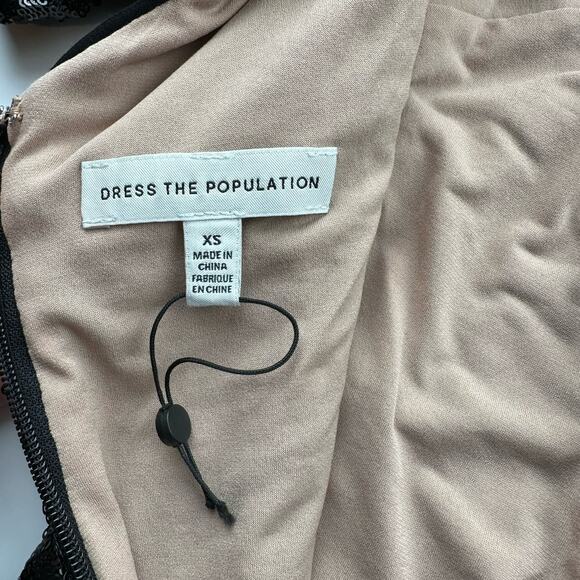 Dress the Population Emery Sequin Dress Long Sleeve Stretch Midi Sheath Black XS - Picture 4 of 11